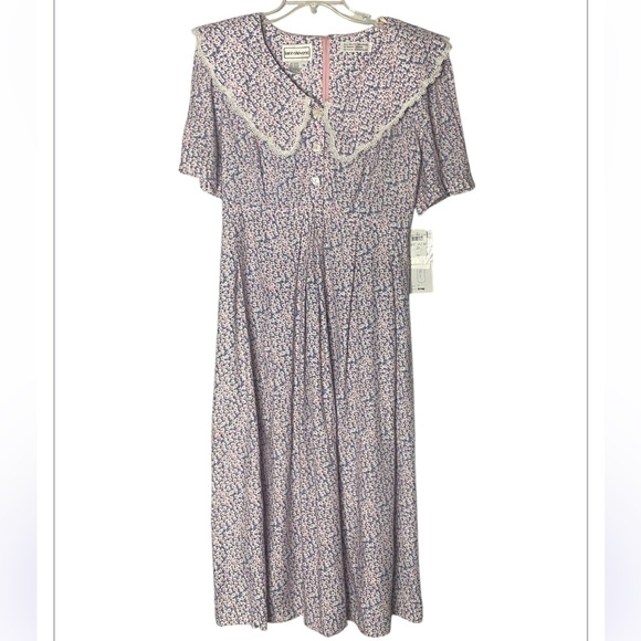 NWT Karin Stevens 90s Floral Maxi Dress 14 Gunne Sax Style Dusty Rose&Periwinkle - Picture 3 of 16